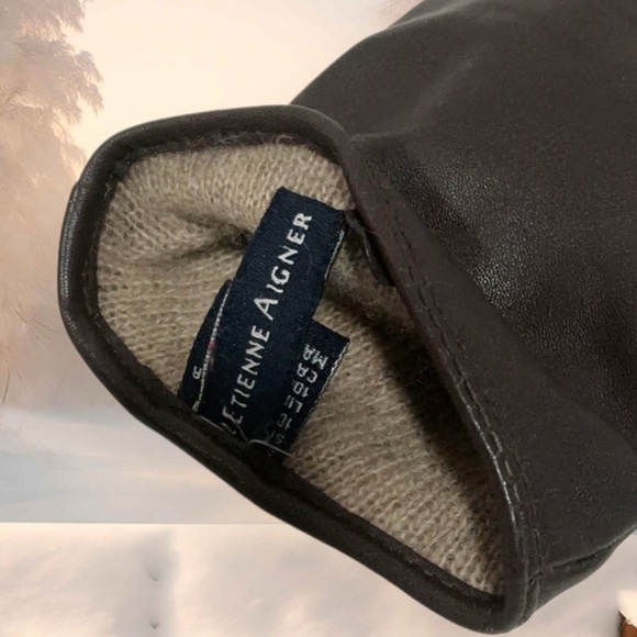 ETIENNE AIGNER Brown Leather Gloves Lined With 100% Cashmere Size Medium - Picture 8 of 9